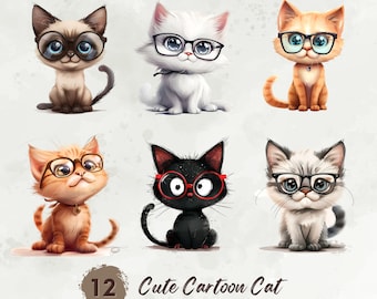 Cute Cat Clipart, Funny Cat Png, Cute Kitten Clipart, Kitten Bundle, Pet Animals Clipart, Cat Love, Cartoon Cats, Card Making, Mixed Media