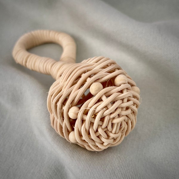 Rattan rattle Baby shower gift Wooden toy Montessory toy