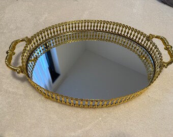 Tepsi d'or | Plateau miroir ovale doré