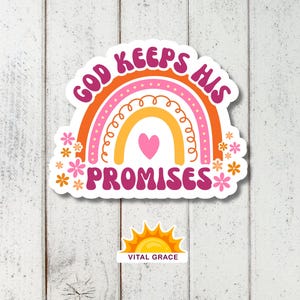 Sticker Dieu tient ses promesses - Sticker chrétien rétro des années 70 - Sticker foi arc-en-ciel Genesis 9:13 pour bouteilles d'eau, ordinateurs portables, cadeaux