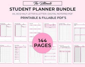 Printable & Fillable Student Planner Bundle, Digital Notepad Bundle, Printable Planner, Study Planner, Academic Planner, College/High School