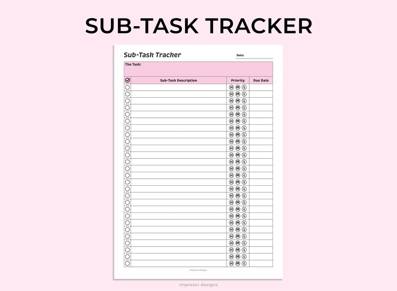 Sub Task Tracker Planner, Student Planner, Student Printable, Desk ...