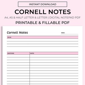 Cornell Notes Planner Template, Student Planner, Student Printable ...