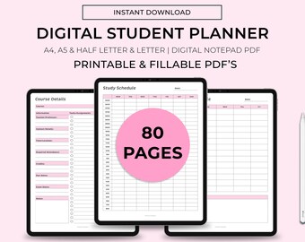 Digital Student Planner Bundle, Digital Notepad Bundle, Printable & Fillable Planner, Study Planner, Academic Planner, College/High School