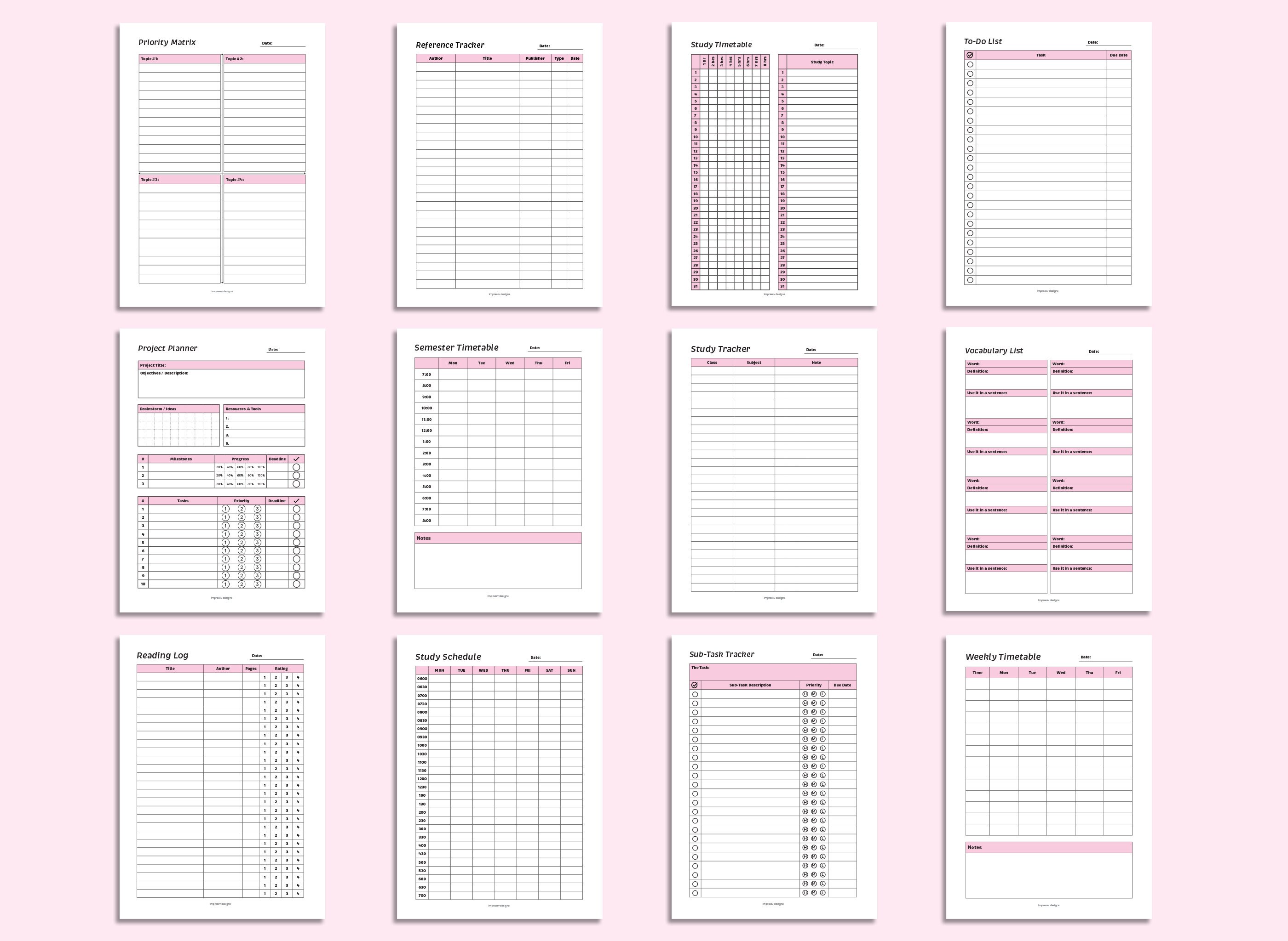 Printable & Fillable Student Planner Bundle, Digital Notepad Bundle ...