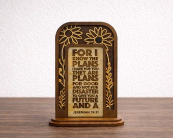 Plaque en bois Jérémie 29:11, verset biblique gravé, décoration murale, cadeau biblique personnalisé, style rustique chrétien