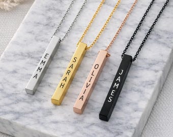 Collier barre gravé sur mesure – Nom, date ou coordonnées – Argent, Or, Or rose