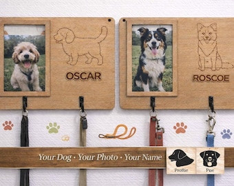 Porte-laisse personnalisé pour chien, crochet mural photo personnalisé pour animal de compagnie, crochet en bois gravé avec nom