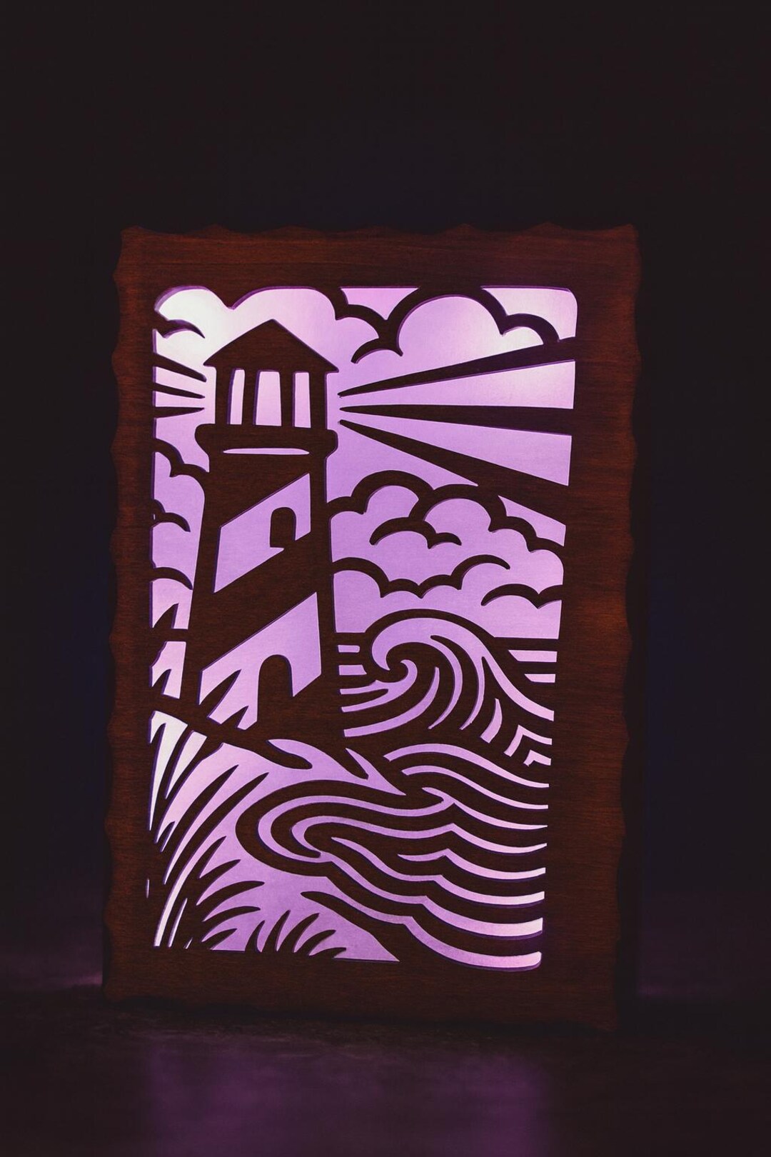 Coastal Lighthouse Lightbox โ Backlit Wooden Tea Light Panel With Waves ...