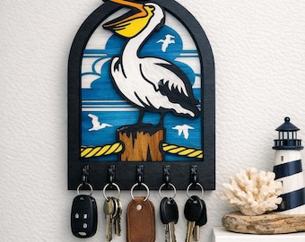Porte-clés pélican, décoration murale bord de mer, porte-clés nautique, organisateur d'entrée pour maison de plage, cadeau pour amoureux de l'océan