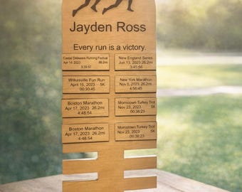 Trophée de course en bois personnalisé — Récompense de course gravée sur mesure 5 km 10 km
