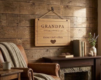 Plaque personnalisée pour grand-père, plaque en bois gravée sur mesure avec les noms des petits-enfants, cadeau pour la fête des pères, cadeau d'anniversaire pour grand-père