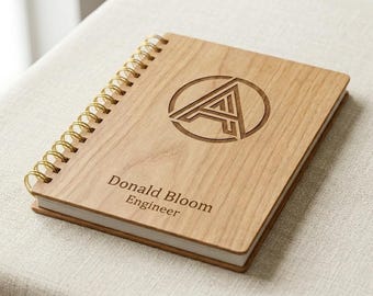 Carnet en bois gravé au laser personnalisé : Journal de direction personnalisé, cadeau d’entreprise, image de marque
