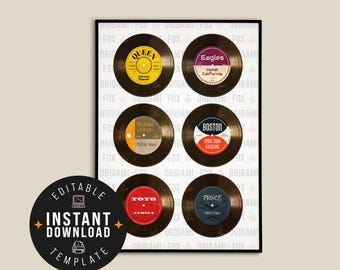 Personalised Vinyl Record Poster - Music Print - Custom Design - Downloadable Retro Music Gift - Instant DIY Template - Print at Home