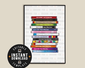 Personalised CD Stack Poster - Printable Music Poster - Custom Design - Downloadable Retro Music Gift - Instant Download - Print at Home