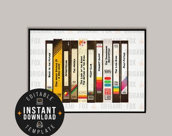 Custom Retro Video Tape Print - Printable Landscape Movie Poster - VHS Design - Downloadable Retro Film - Instant Template - Print at Home