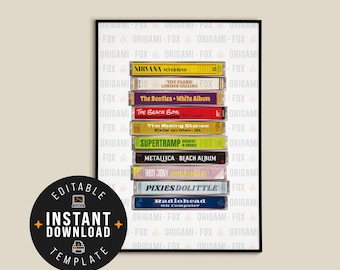 Custom Cassette Case Stack Print - Printable Music Poster - Custom Design - Downloadable Retro Music Gift - Instant Download - Print at Home