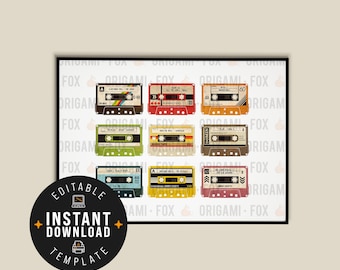 Personalised Cassette Tape Poster - Music Print - Custom Design - Downloadable Retro Album / Songs Gift - Instant Download - Print at Home