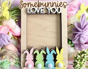 Personalized Easter Bunny Photo Frame, Maple Wood Fridge Magnet