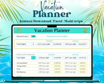 Vakantie-uitgavenplanner Excel-tracker Budget Jaarlijks verlof Reiskosten Spreadsheet PTO Vakantietracker Reisfinanciën Digitale download 2026