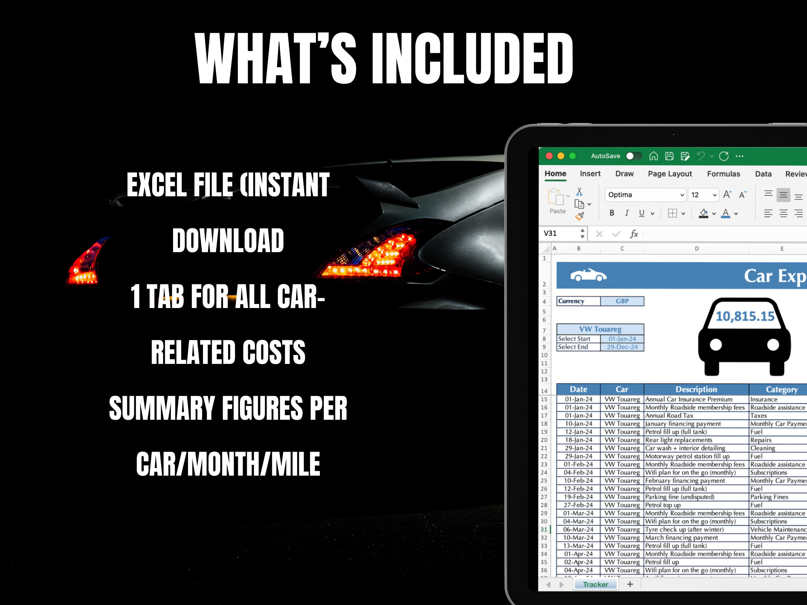 Car Expense Tracker Manage Vehicle Costs Effortlessly Budget Tracker ...