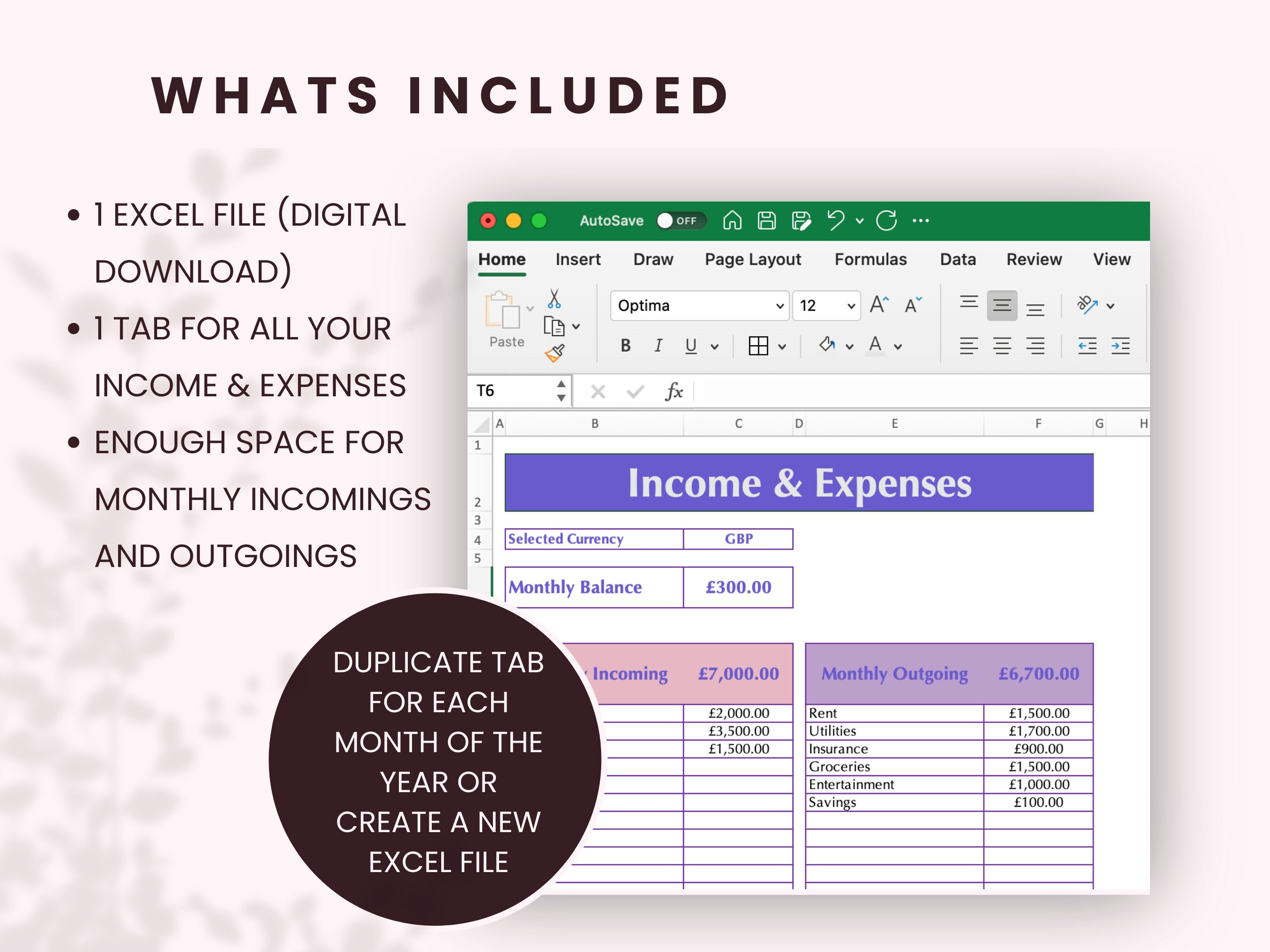 Income and Expense Excel Tracker Simple User Friendly Monthly Financial