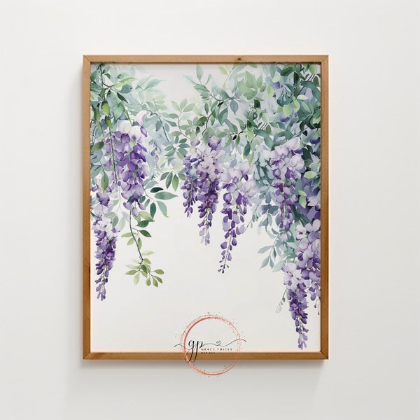 Wisteria flower watercolor art, wall art, plant print, poster print, digital printable, gift for anyone, unique, floral artwork,flower print