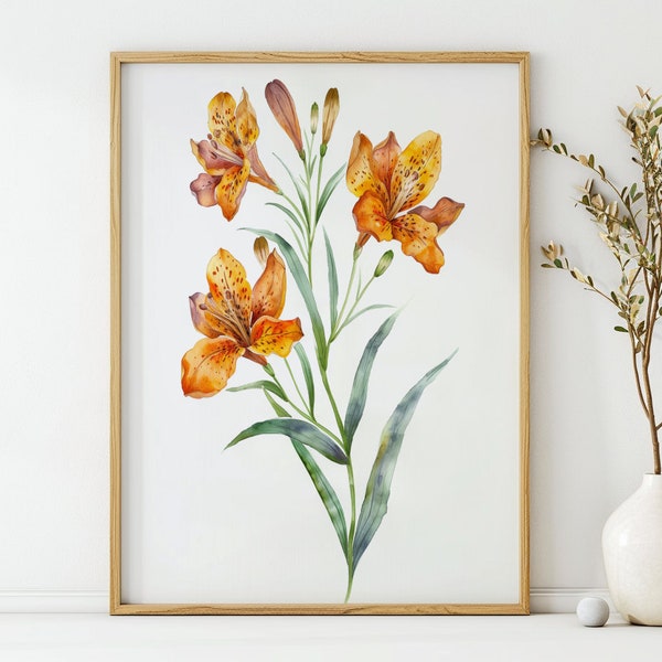 Blackberry lily flower watercolor art, wall art, plant print, poster print, digital printable, gift for anyone, unique, floral artwork