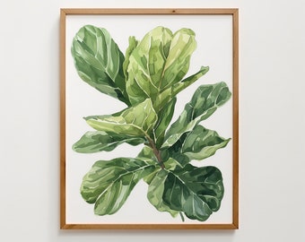 Fiddle leaf, watercolor art, wall art, plant print, poster print, digital printable, gift for anyone, floral artwork, indoor plant greenery