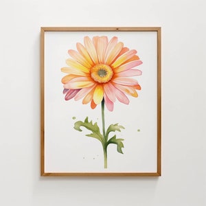 Daisy flower watercolor digital art, wall art, plant print, poster print, gift
