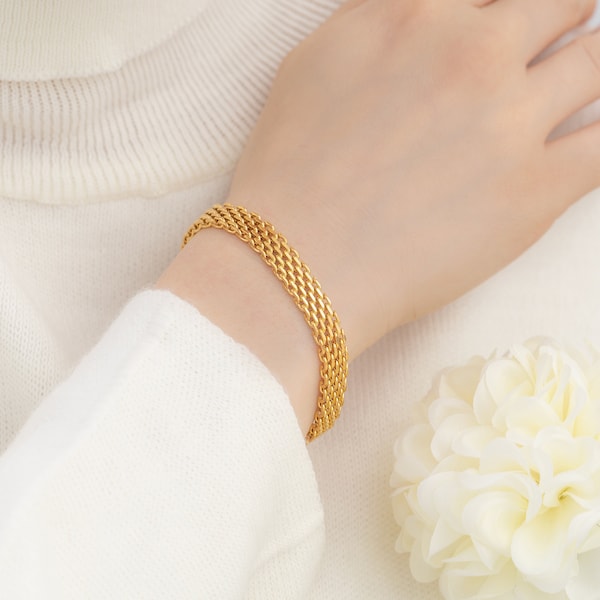 Classic mesh bracelet 18k gold plated 6.4mm thickness  anniversary gift for wife