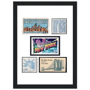 Arte de la pared de la ciudad de Nueva York - Sellos vintage / Sellos de Nueva York / Póster de Nueva York