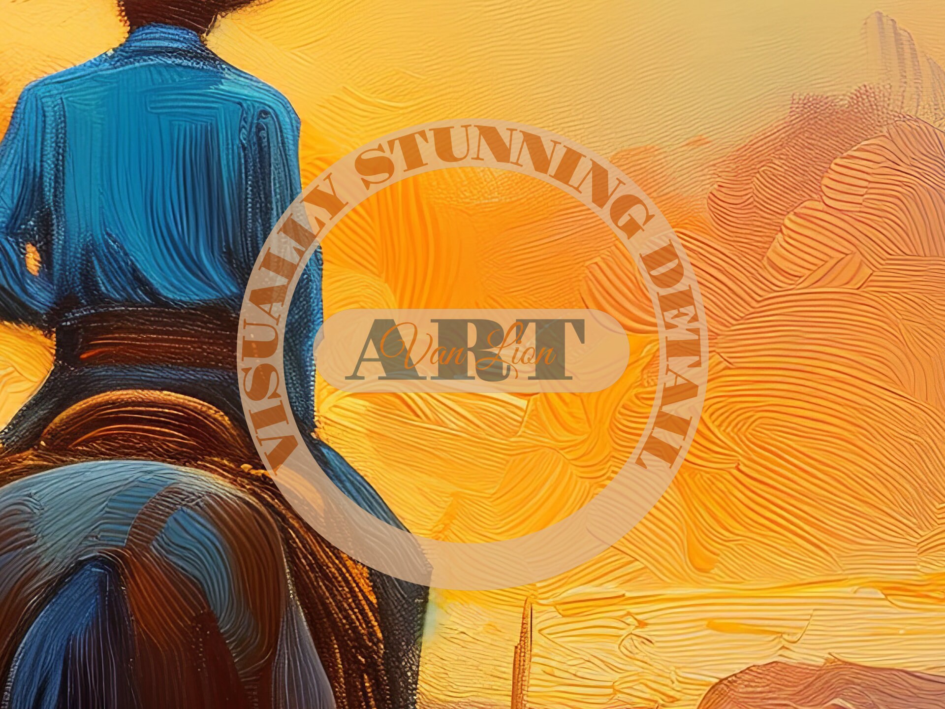 カウボーイの夕焼けの絵 馬の油絵 西洋画 南西部のアート カウボーイの