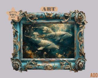 気まぐれなクジラのアートワーク 海の油絵 サイケデリックアート 野生