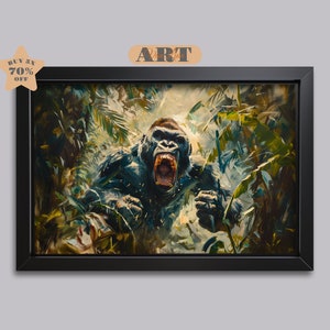 Silverback Gorilla Artwork Simio Pintura Gorila Arte Mono Pintura Naturaleza Pintura al óleo Cartel de gorila Pintura animal Regalos de gorila