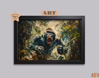 サングラスをかけたゴリラのカラフルな肖像画。動物の壁アート