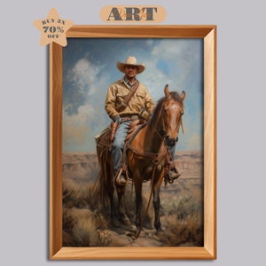 カウボーイの肖像画 馬の油絵 西洋画 南西部のアート カウボーイの壁画 西洋の風景画 ヴィンテージカウボーイ