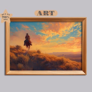 Cowboy Sunset Painting Horse Oil Painting Western Painting Southwestern Art Cowboy Wall Art Western Landscape Painting Vintage Cowboy