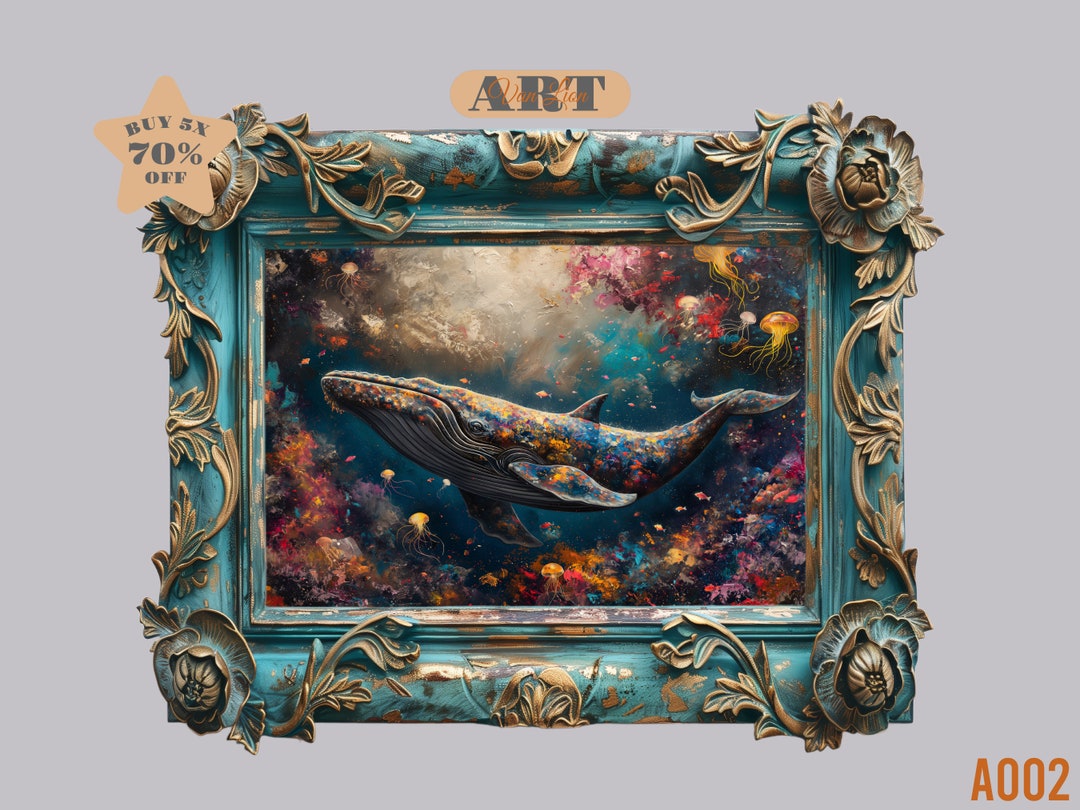気まぐれなクジラのアートワーク 海の油絵 サイケデリックアート 野生