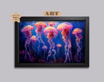 Vibrant Jellyfish Artwork Sea Life Jelly Fish Art Jellyfish Painting Jellyfish Poster Jellyfish Decor Marine Biology Ocean Artwork