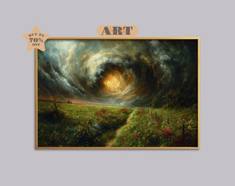 Stormy Weather Painting Rainstorm Field Landscape Art Storm Painting Rainstorm Digital Download Vintage Print Rural Landscape Artwork