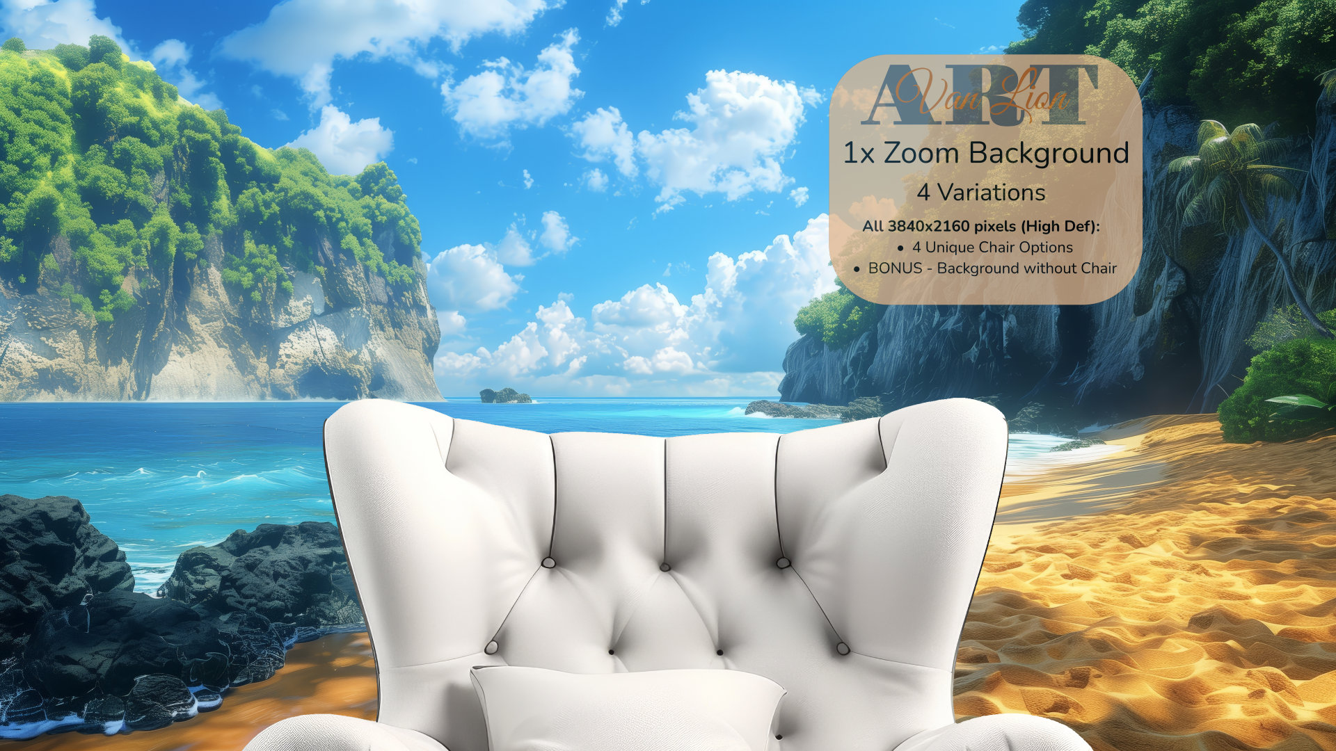 Beach Zoom Background with Chair Nature Background Ocean Google Meet Therapy Remote Work Microsoft Team Online Therapy Background