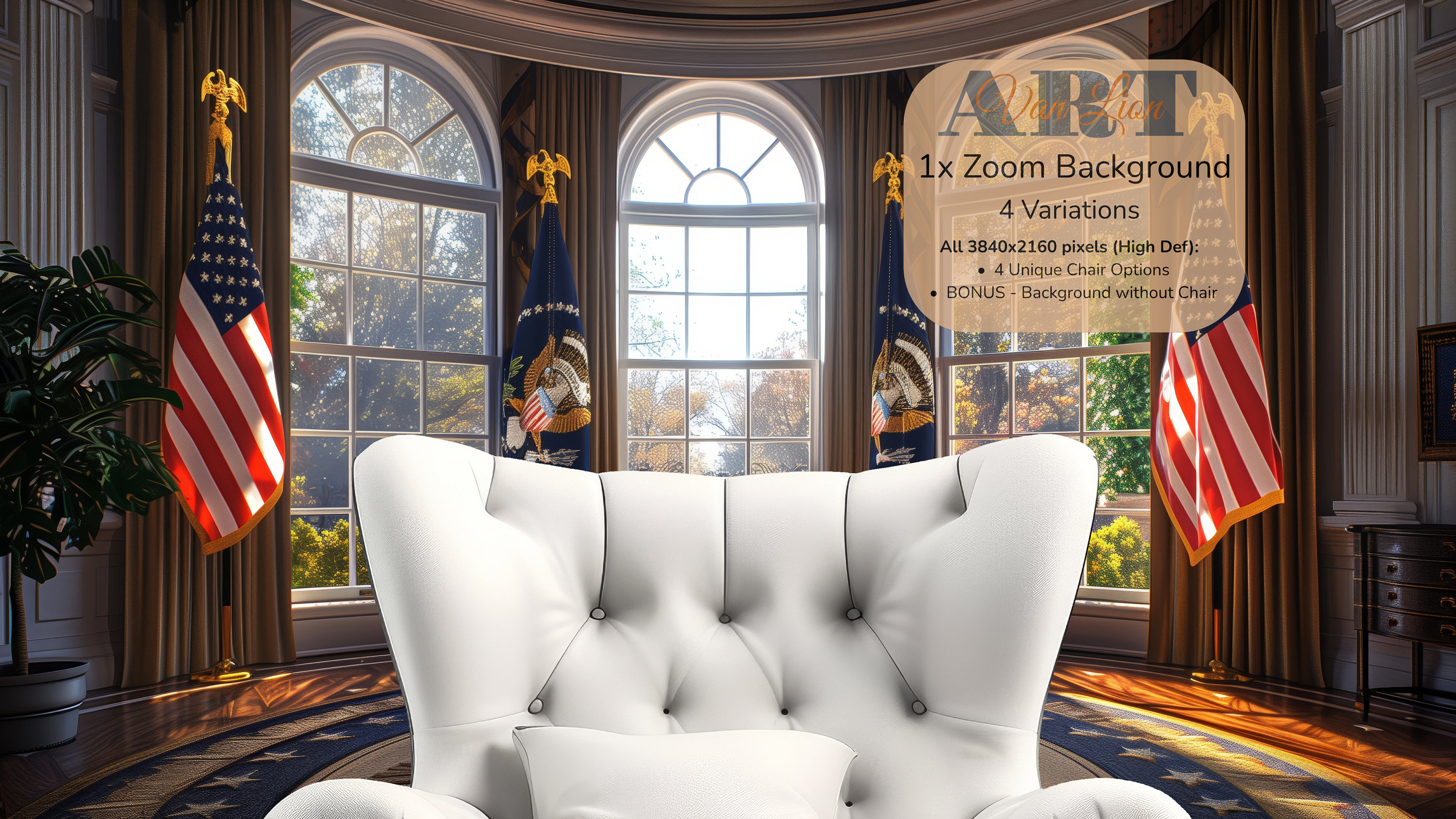 White House Office Zoom Background With Chair Flag Background Executive