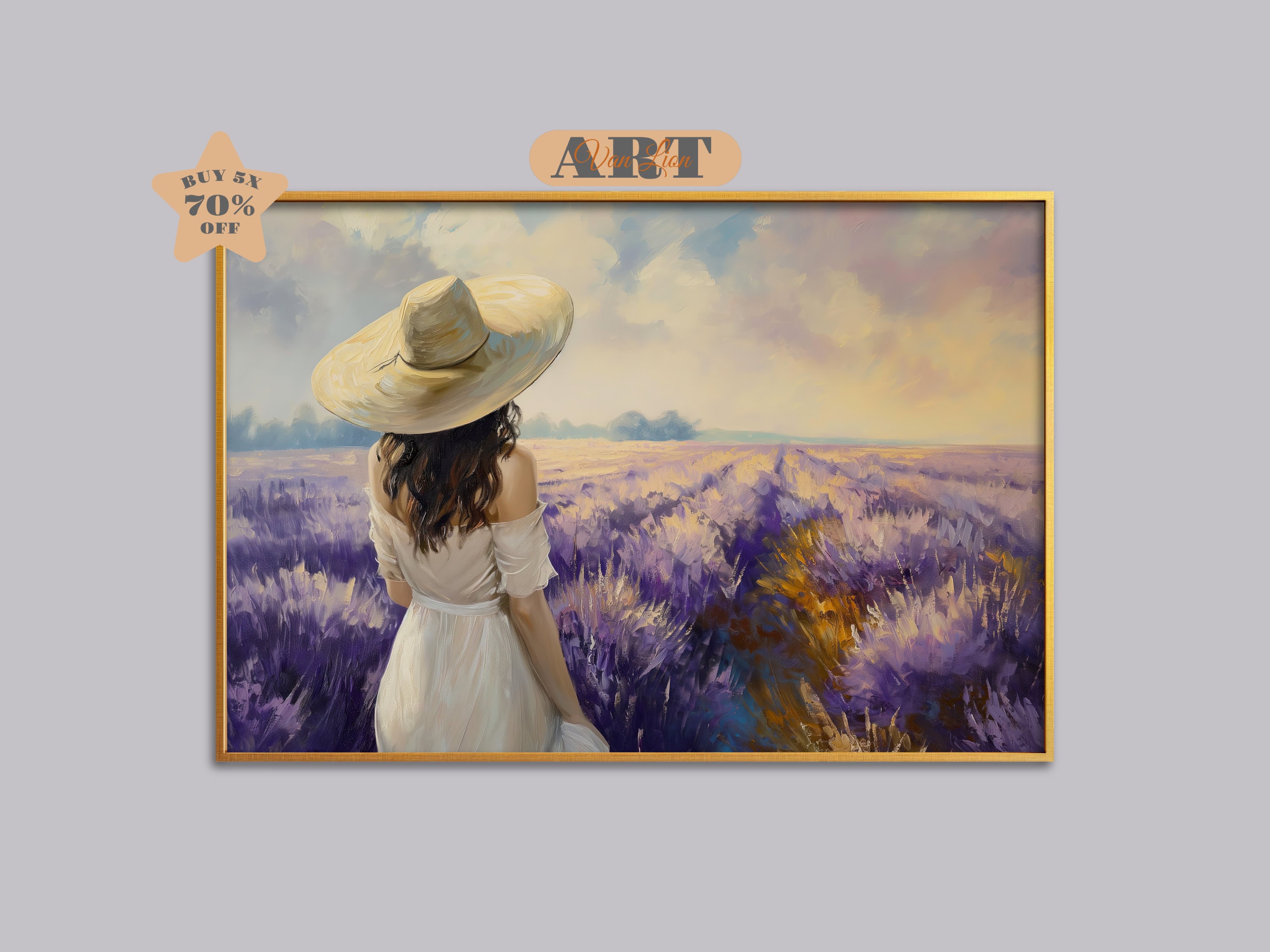 ラベンダー畑の絵 ラベンダー畑の絵画 ラベンダーのアートワーク 自然画 風景画
