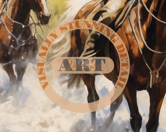 農業アート 馬の絵画 ワイルドウェストの絵画 馬の油絵 牛のアート