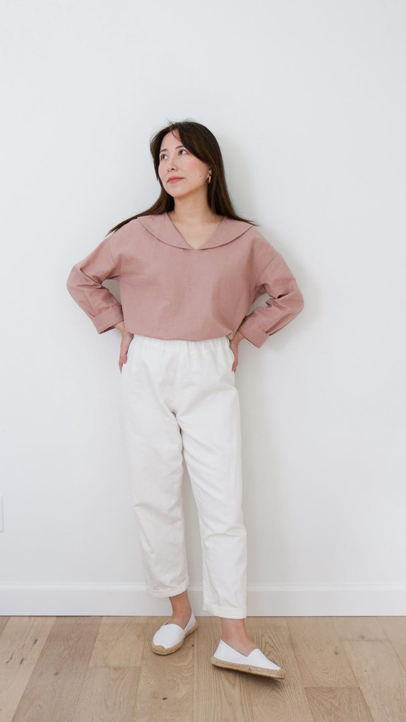 Nerina Top Sailor Collar PDF Sewing Pattern | Size Inclusive 0–24 | Beginner Friendly | Video Tutorial | Drop shoulder sailor collar top image 15
