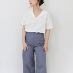 Nerina Top Sailor Collar PDF Sewing Pattern | Size Inclusive 0–24 | Beginner Friendly | Video Tutorial | Drop shoulder sailor collar top image 16