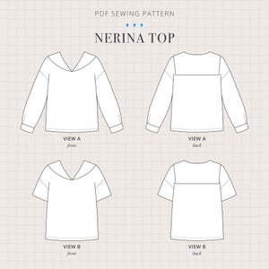 Nerina Top Sailor Collar PDF Sewing Pattern | Size Inclusive 0–24 | Beginner Friendly | Video Tutorial | Drop shoulder sailor collar top image 5