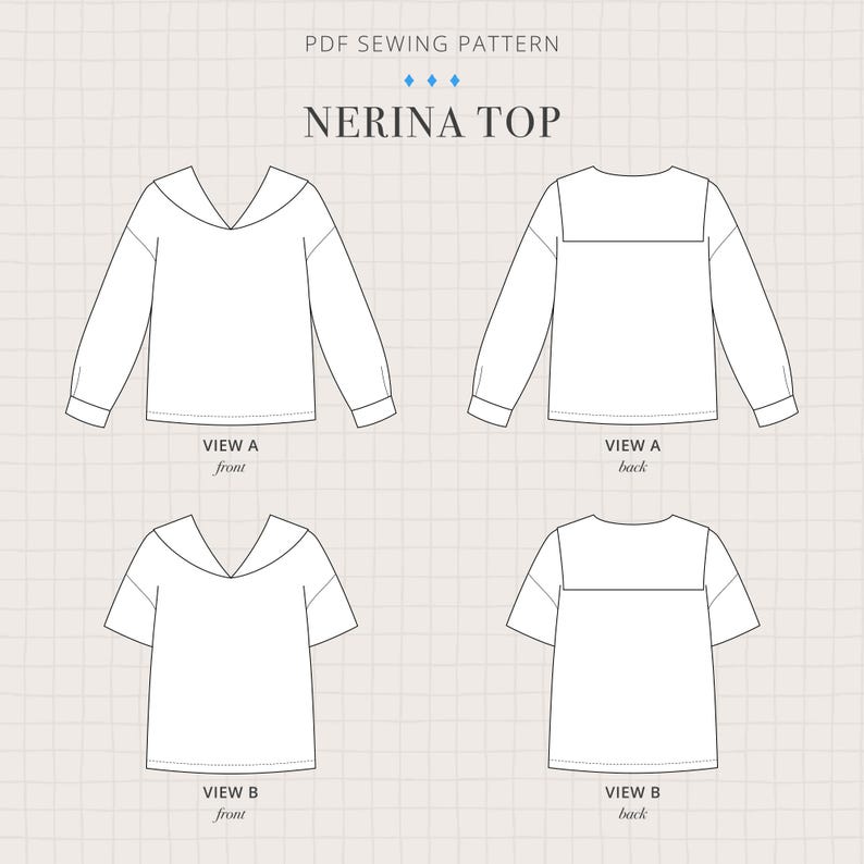 Nerina Top Sailor Collar PDF Sewing Pattern | Size Inclusive 0–24 | Beginner Friendly | Video Tutorial | Drop shoulder sailor collar top image 5