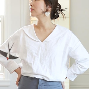 Nerina Top Sailor Collar PDF Sewing Pattern | Size Inclusive 0–24 | Beginner Friendly | Video Tutorial | Drop shoulder sailor collar top image 3